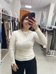 KOL DÜĞME DETAYLI YUVARLAK YAKA TRİKO KAZAK(KREM)