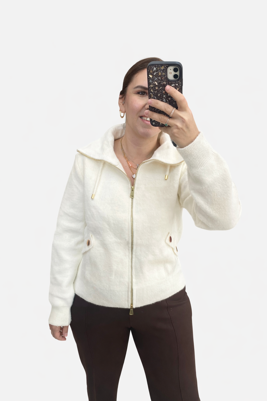 YUMOŞ ÖNDEN FERMUARLI HIRKA(KREM)