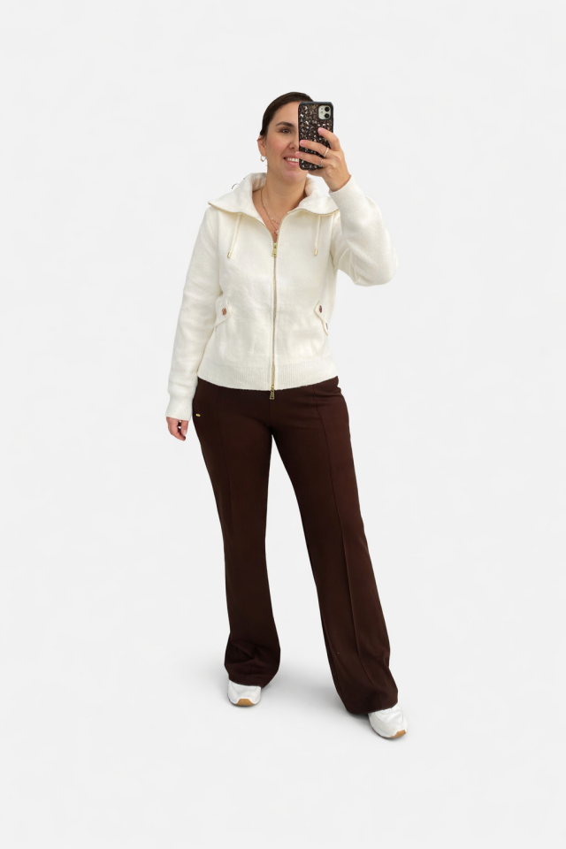 YUMOŞ ÖNDEN FERMUARLI HIRKA(KREM)