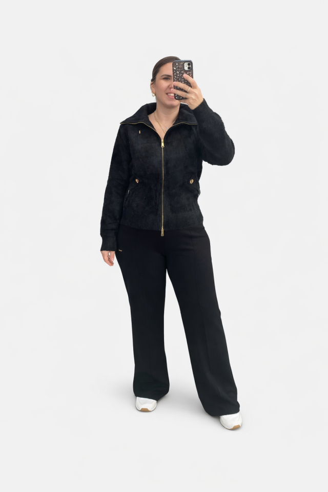 YUMOŞ ÖNDEN FERMUARLI HIRKA(SİYAH)