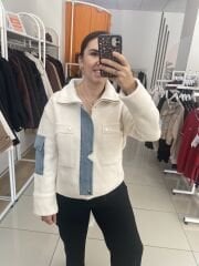 KOT DETAYLI  FERMUARLI  CEKET (BEYAZ)