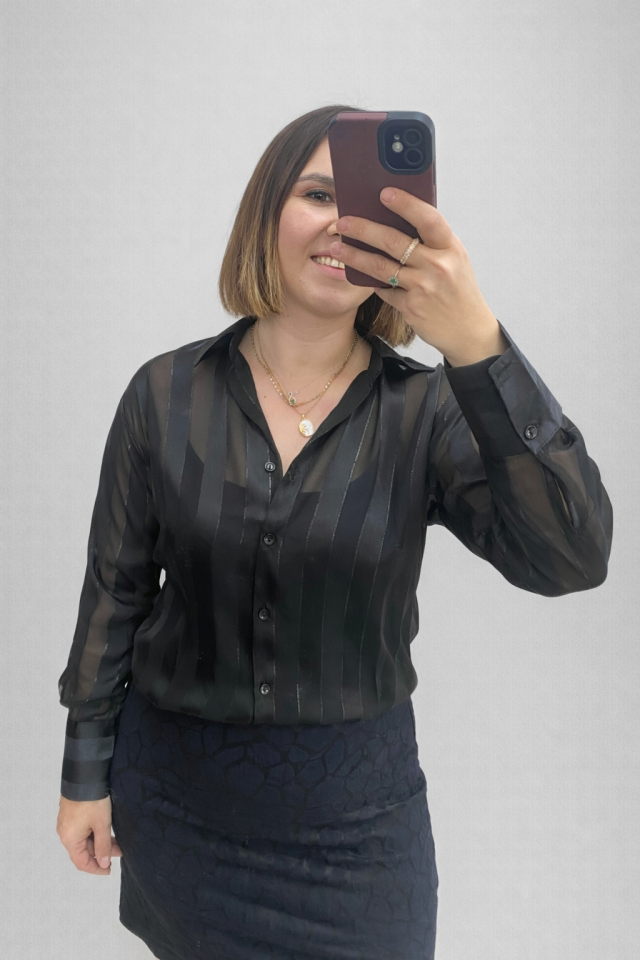 TÜL ŞERİT DETAY GÖMLEK