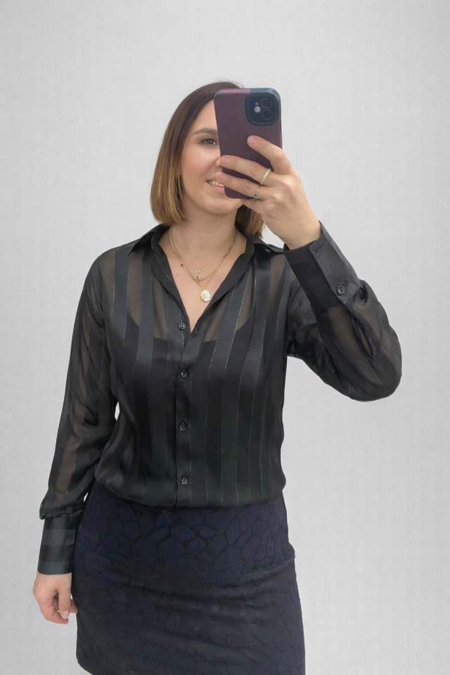 TÜL ŞERİT DETAY GÖMLEK