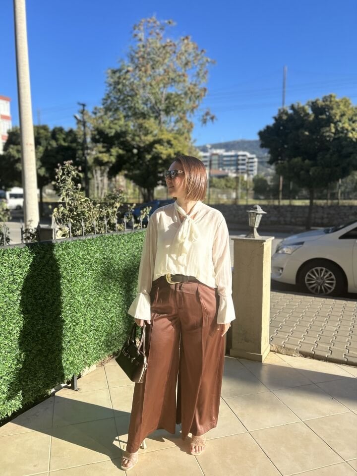 SATEN PALAZZO PANTOLON(KAHVERENGİİ)