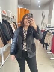 PELUŞ DETAYLI DERİ MONT(SİYAH)