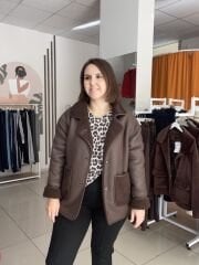 PELUŞ DETAYLI DERİ MONT(KAHVERENGİ)