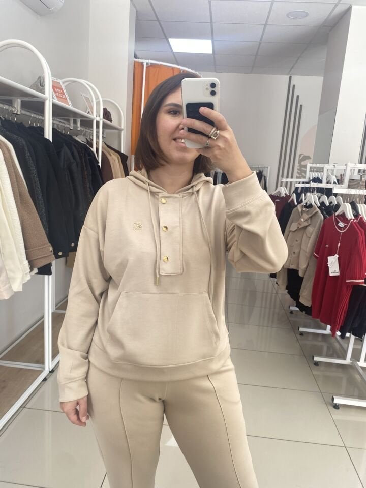 KAPÜŞONLU EŞOFMAN TAKIMI(BEJ)