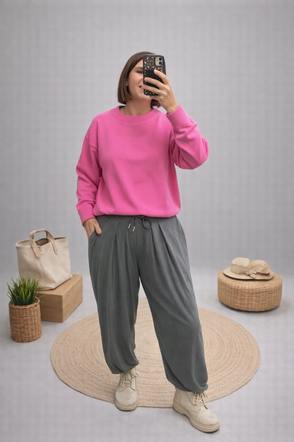 YUVARLAK YAKA KAZAK(PEMBE)