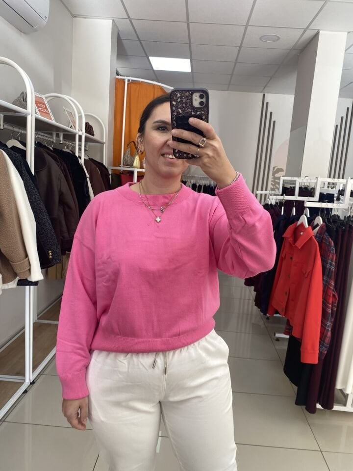 YUVARLAK YAKA KAZAK(PEMBE)