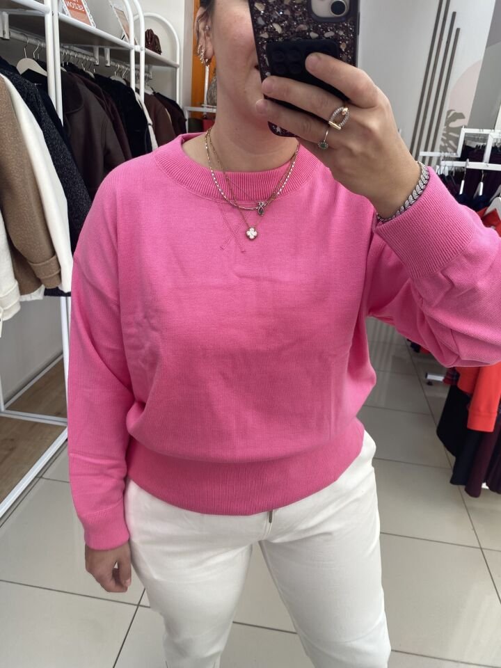 YUVARLAK YAKA KAZAK(PEMBE)