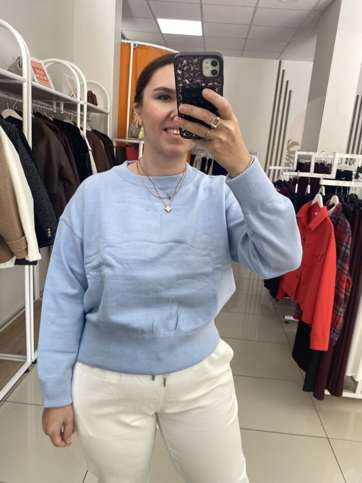 YUVARLAK YAKA KAZAK(MAVİ)