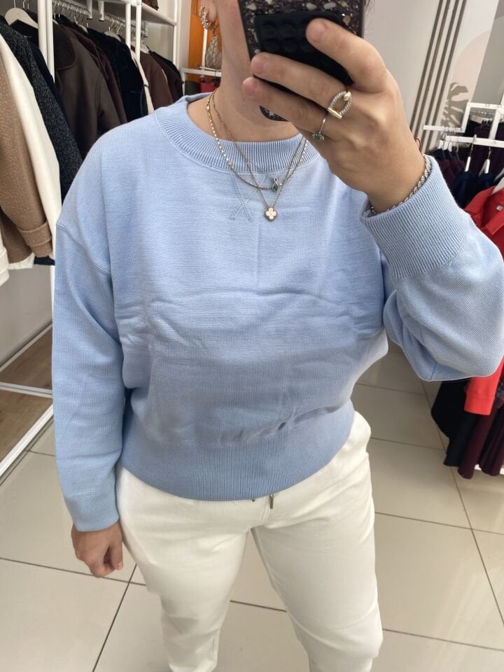 YUVARLAK YAKA KAZAK(MAVİ)