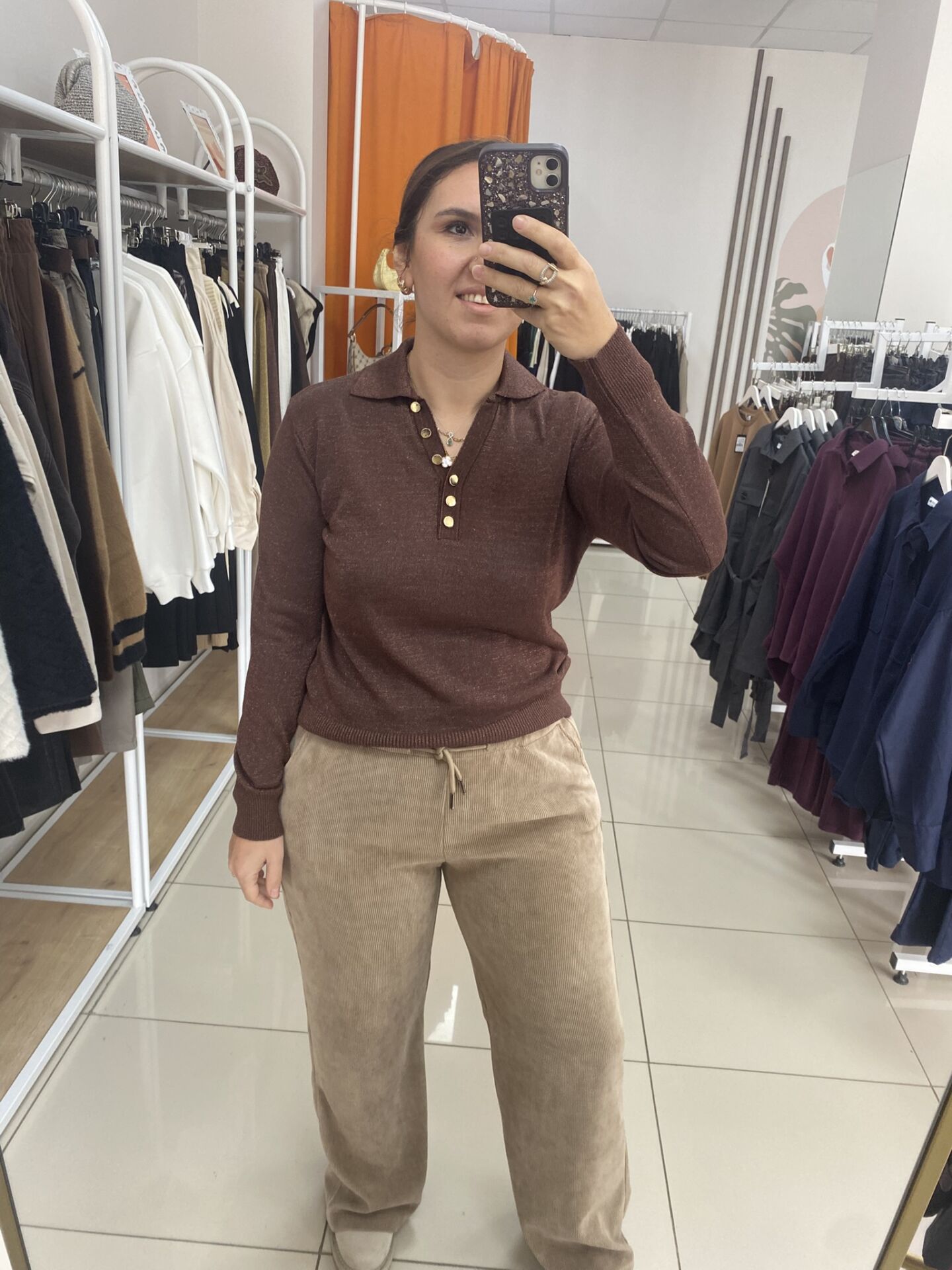 YAKALI SİM DETAY TRİKO(KAHVERENGİ)