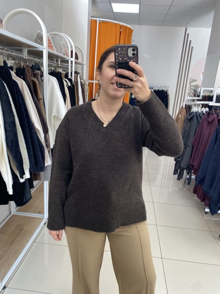 V YAKA KAZAK(KAHVERENGİ)