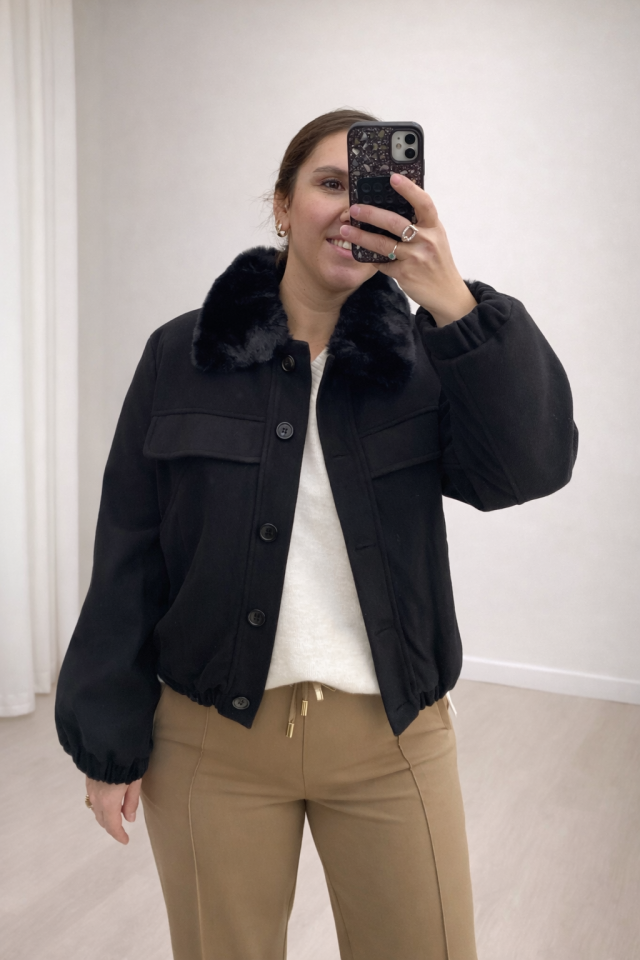 DÜĞMELİ KISA KAŞE KABAN (SİYAH)