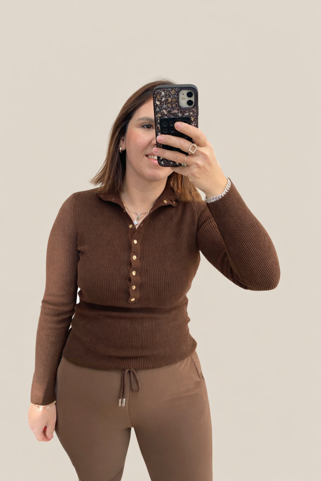 YAKA  DETAYLI TRİKO KAZAK(KAHVERENGİ)