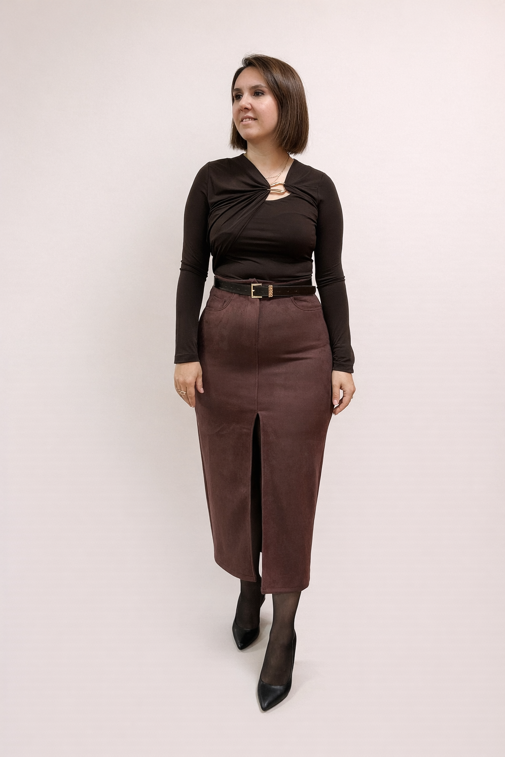 SÜET KALEM ETEK(KAHVERENGİ)