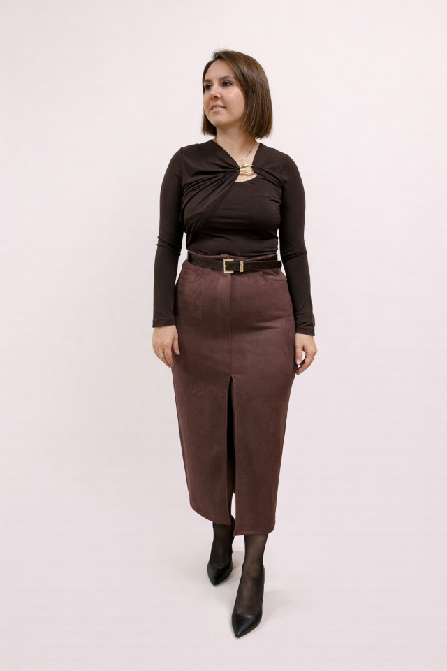 SÜET KALEM ETEK(KAHVERENGİ)