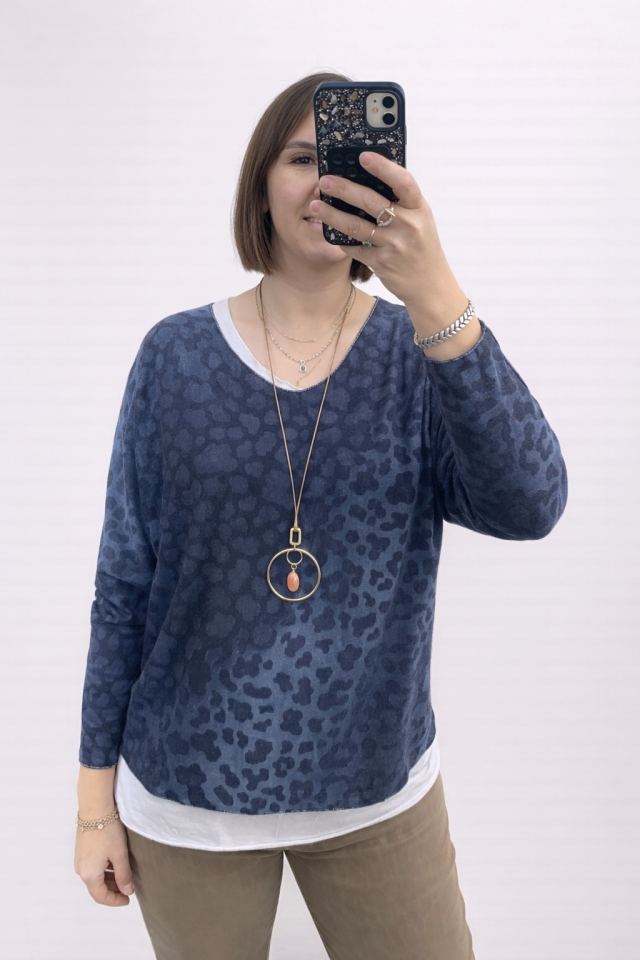 İTHAL BLUZ (LEOPAR LACİVERT)