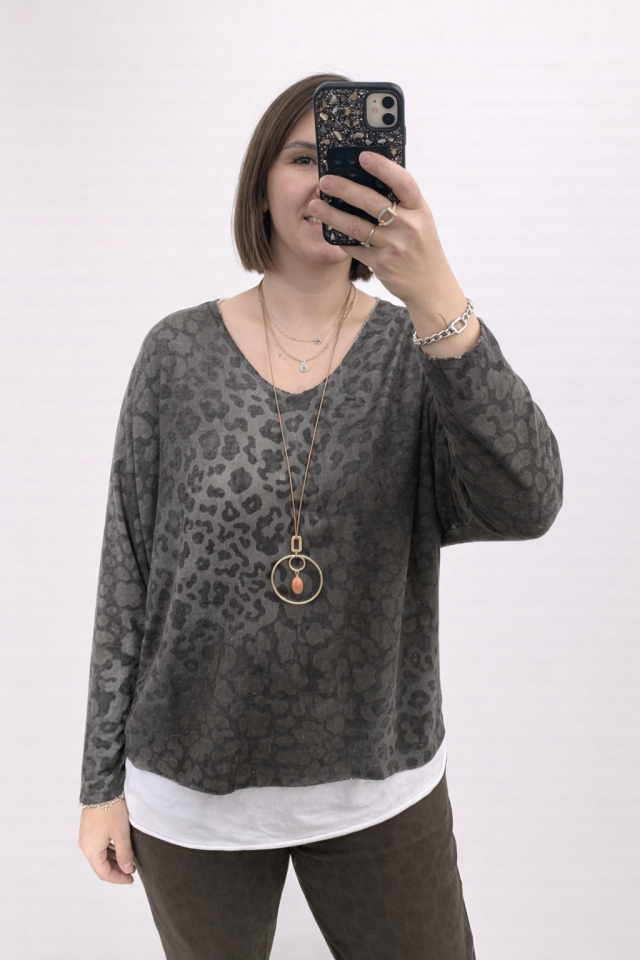 İTHAL BLUZ (LEOPAR- KAHVERENGİ)