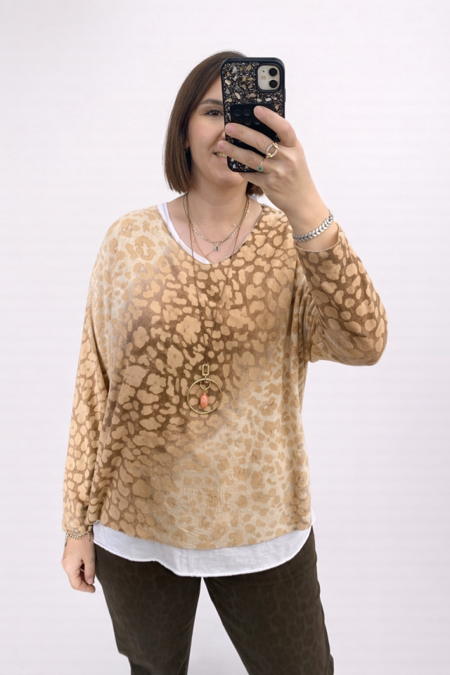 İTHAL BLUZ (LEOPAR- BEJ)