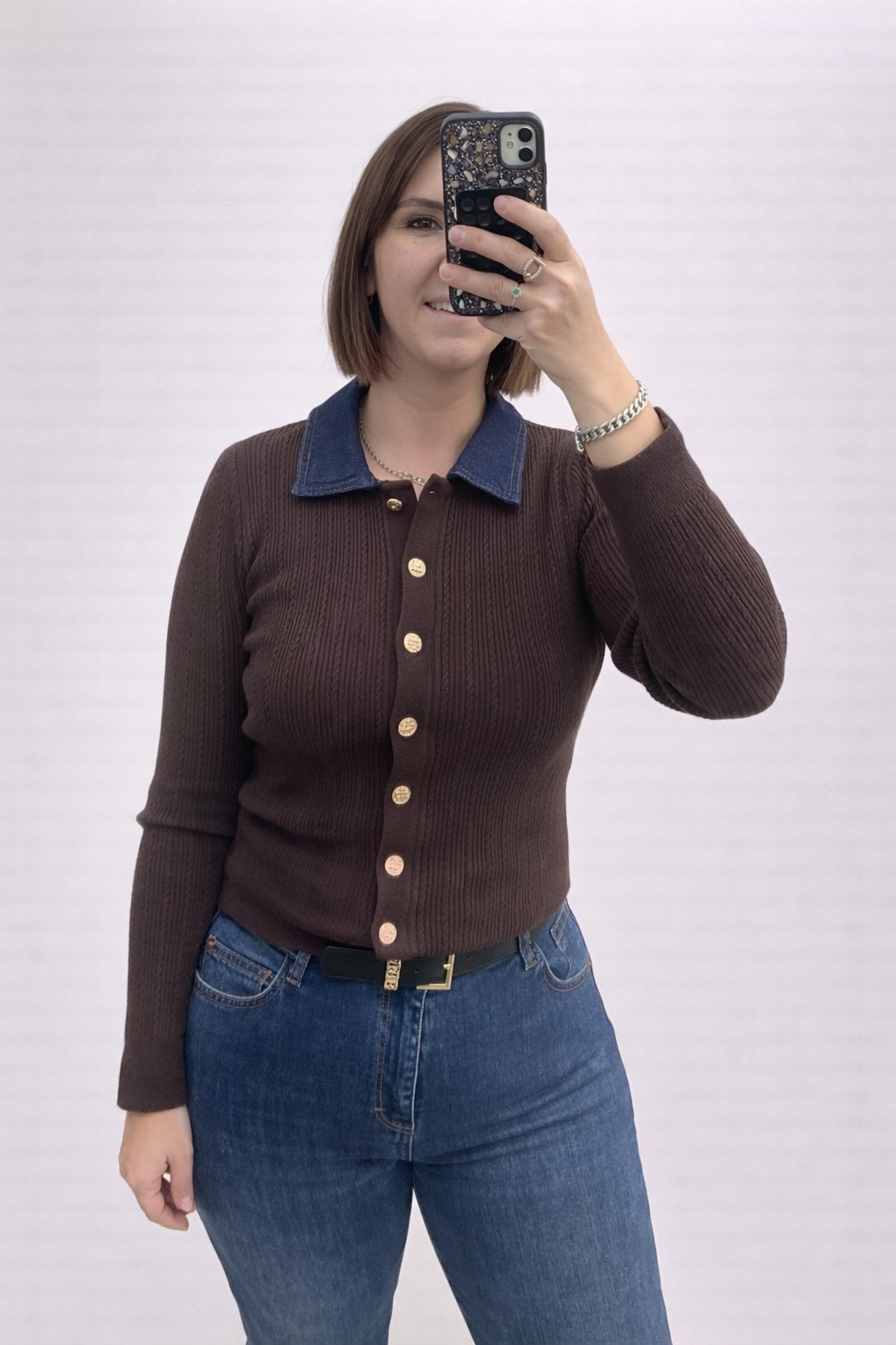 KOT YAKA  DETAYLI TRİKO KAZAK(KAHVERENGİ)