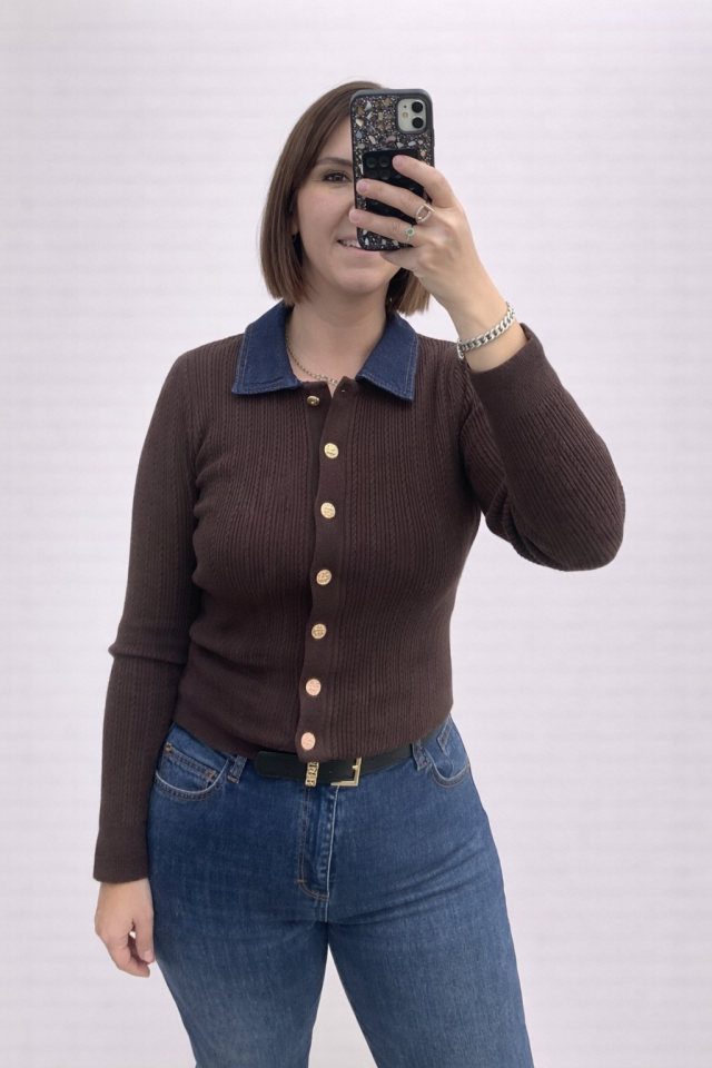 KOT YAKA  DETAYLI TRİKO KAZAK(KAHVERENGİ)