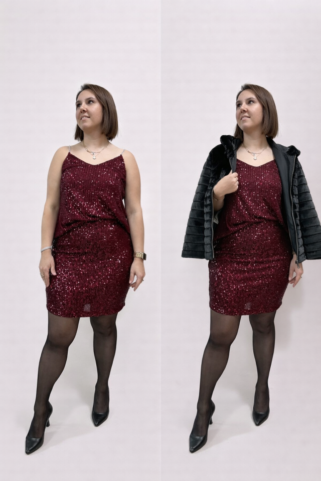 PAYETLİ KISA ETEK(BORDO)