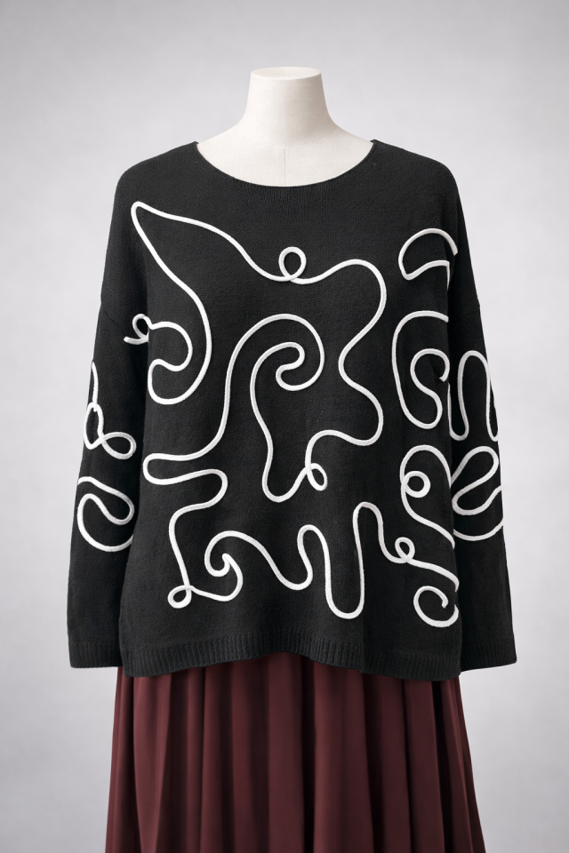 ASİMETRİK DESENLİ İTHAL KAZAK(SİYAH)