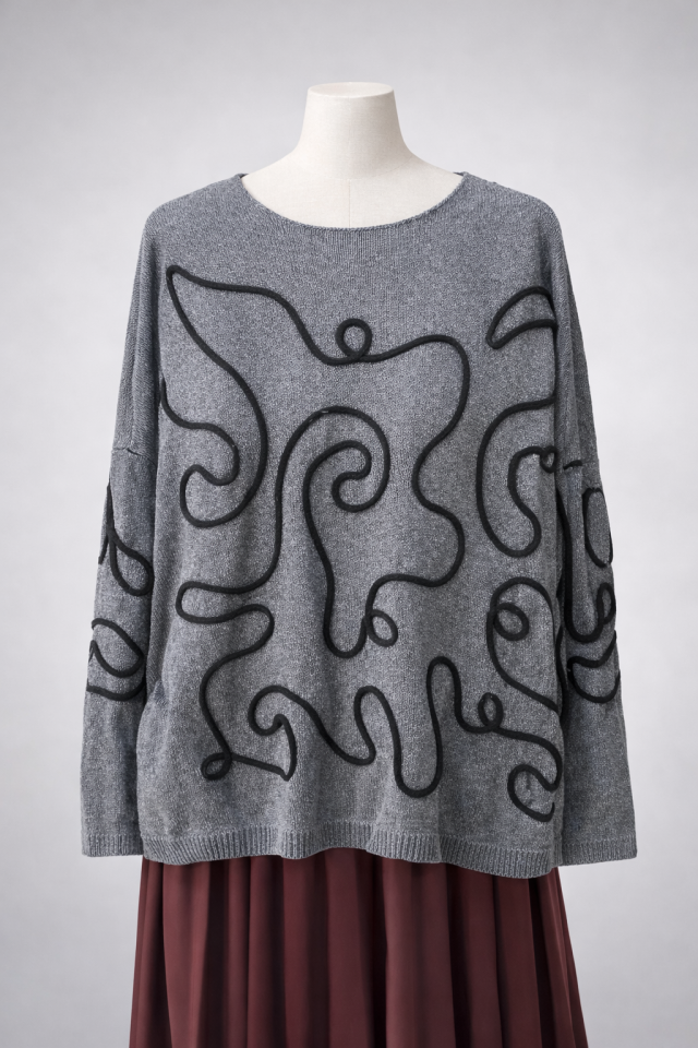 ASİMETRİK DESENLİ İTHAL KAZAK(GRİ)