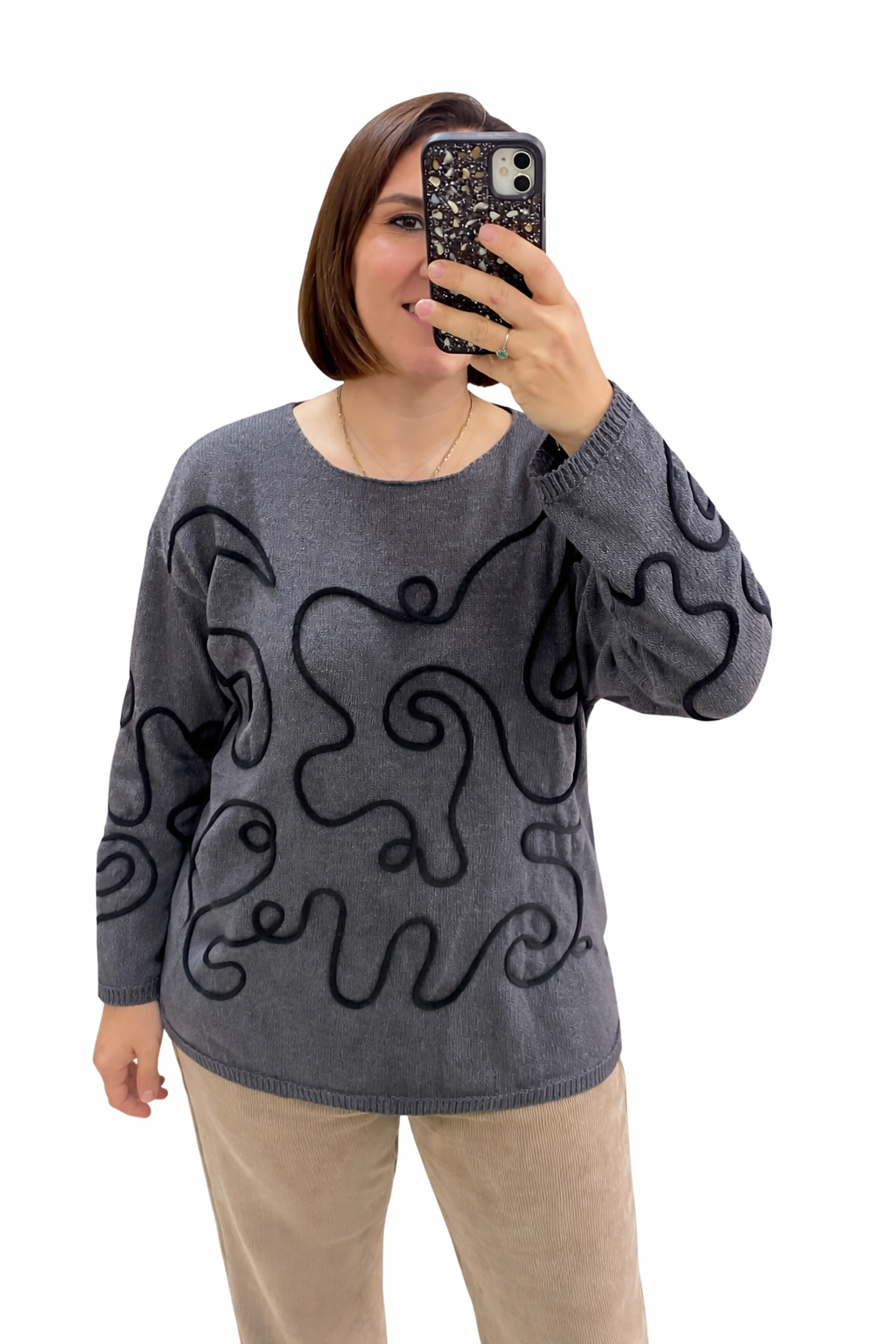 ASİMETRİK DESENLİ İTHAL KAZAK(GRİ)