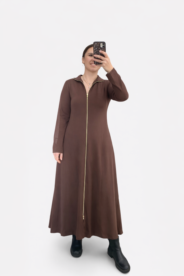 Kloş önden fermuarlı elbise