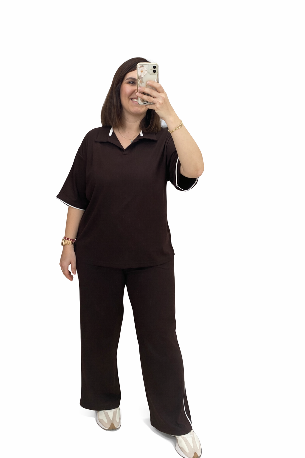 EŞOFMAN TAKIMI ŞERİT DETAYLI(KAHVERENGİ)